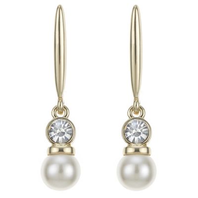 Gold pearl and crystal drop stick earring
